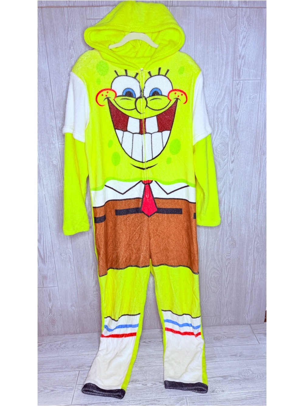 SpongeBob square pants adult large zip from one piece jumper Halloween costume